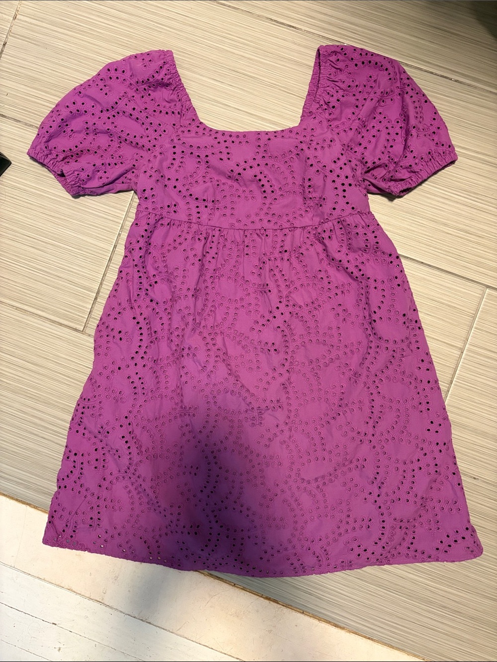 Women’s Eyelet Puff-Sleeve Dress in Purple